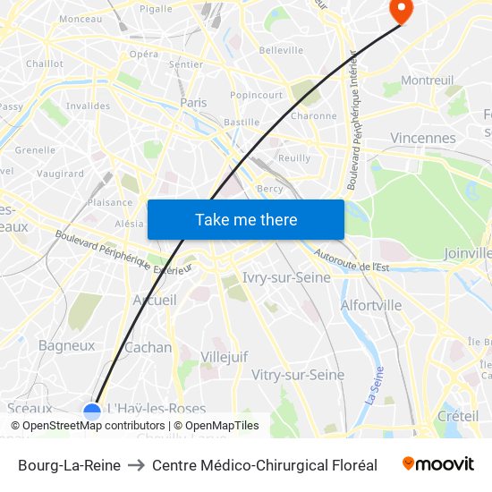Bourg-La-Reine to Centre Médico-Chirurgical Floréal map