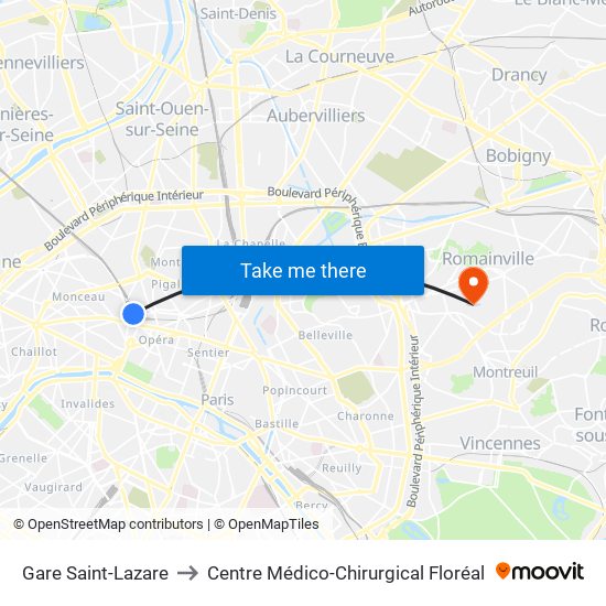 Gare Saint-Lazare to Centre Médico-Chirurgical Floréal map