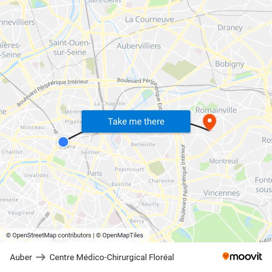 Auber to Centre Médico-Chirurgical Floréal map
