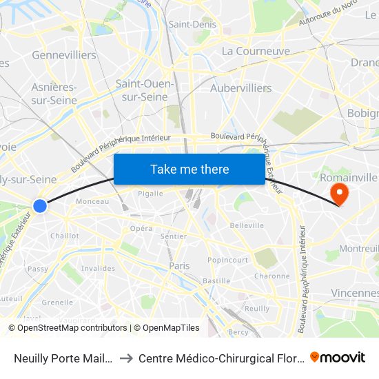 Neuilly Porte Maillot to Centre Médico-Chirurgical Floréal map