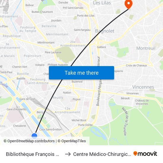 Bibliothèque François Mitterrand to Centre Médico-Chirurgical Floréal map
