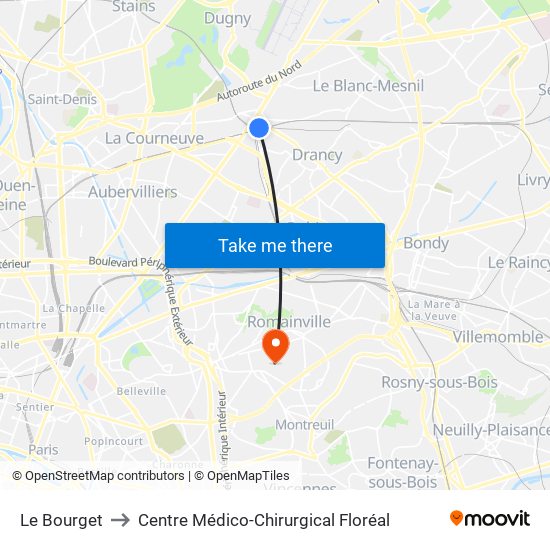 Le Bourget to Centre Médico-Chirurgical Floréal map