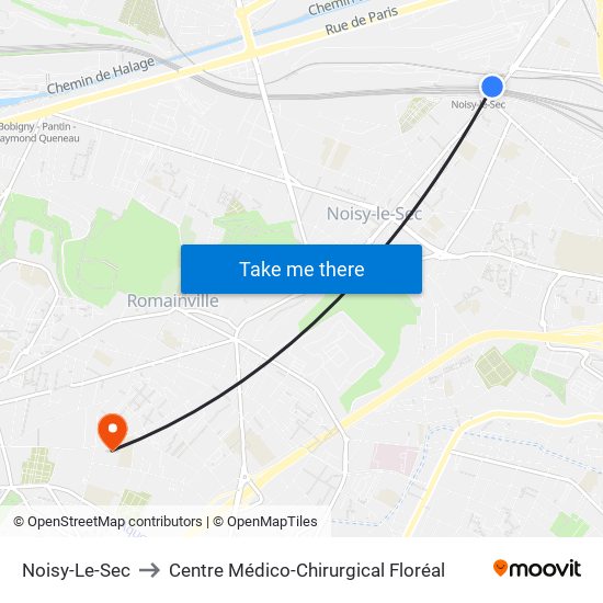 Noisy-Le-Sec to Centre Médico-Chirurgical Floréal map