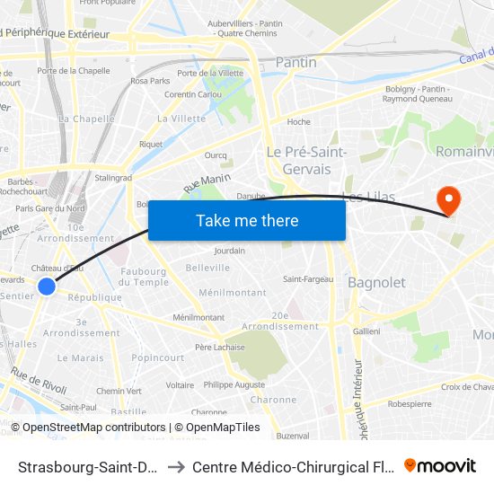 Strasbourg-Saint-Denis to Centre Médico-Chirurgical Floréal map
