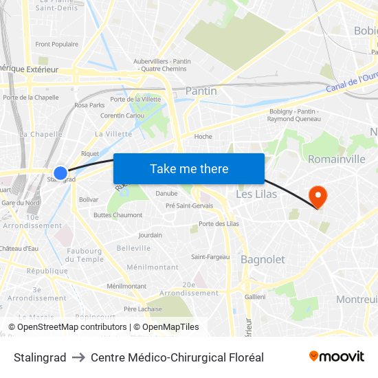 Stalingrad to Centre Médico-Chirurgical Floréal map