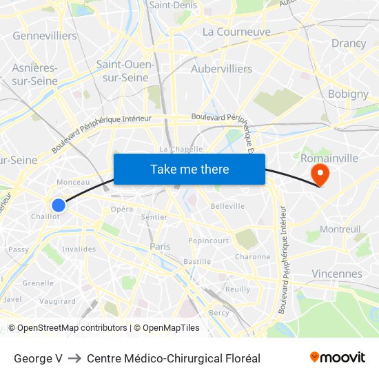 George V to Centre Médico-Chirurgical Floréal map