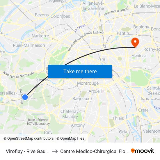 Viroflay - Rive Gauche to Centre Médico-Chirurgical Floréal map