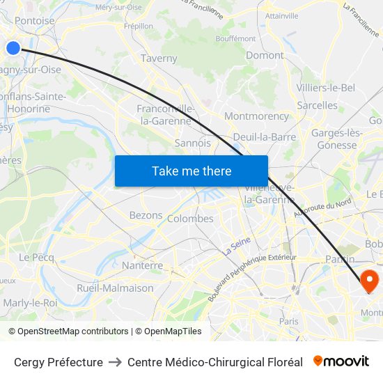 Cergy Préfecture to Centre Médico-Chirurgical Floréal map