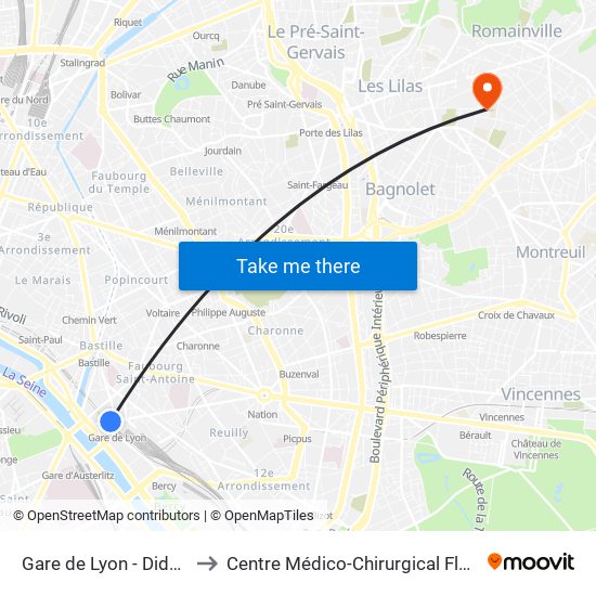 Gare de Lyon - Diderot to Centre Médico-Chirurgical Floréal map