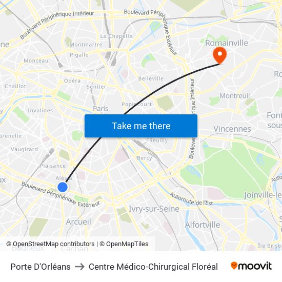 Porte D'Orléans to Centre Médico-Chirurgical Floréal map