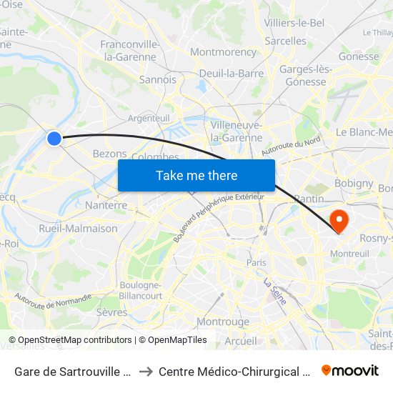Gare de Sartrouville - RER to Centre Médico-Chirurgical Floréal map