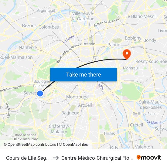 Cours de L'Ile Seguin to Centre Médico-Chirurgical Floréal map