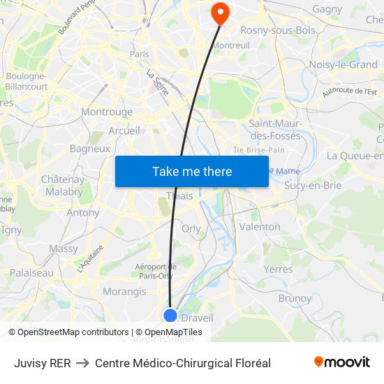 Juvisy RER to Centre Médico-Chirurgical Floréal map