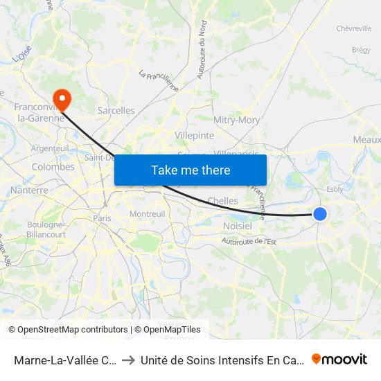 Marne-La-Vallée Chessy to Unité de Soins Intensifs En Cardiologie map