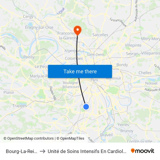 Bourg-La-Reine to Unité de Soins Intensifs En Cardiologie map