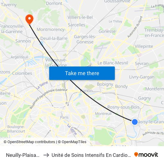 Neuilly-Plaisance to Unité de Soins Intensifs En Cardiologie map