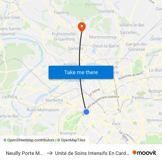 Neuilly Porte Maillot to Unité de Soins Intensifs En Cardiologie map