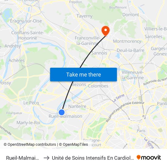 Rueil-Malmaison to Unité de Soins Intensifs En Cardiologie map