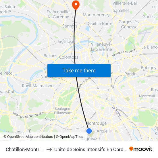 Châtillon-Montrouge to Unité de Soins Intensifs En Cardiologie map