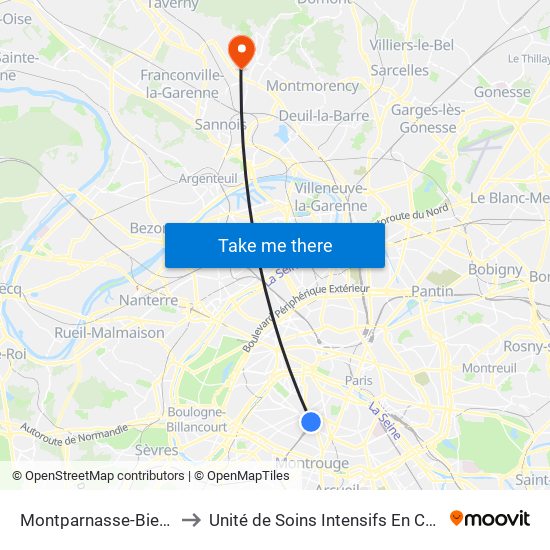 Montparnasse-Bienvenue to Unité de Soins Intensifs En Cardiologie map