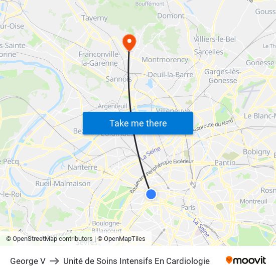 George V to Unité de Soins Intensifs En Cardiologie map