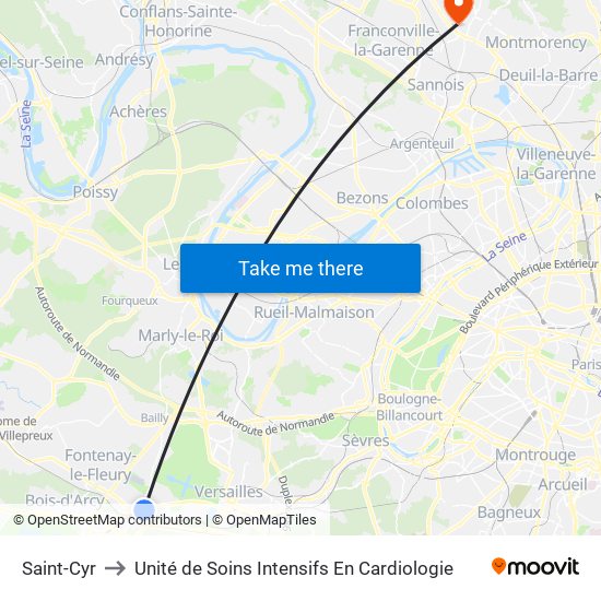 Saint-Cyr to Unité de Soins Intensifs En Cardiologie map