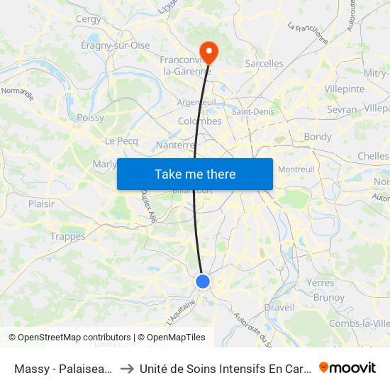 Massy - Palaiseau RER to Unité de Soins Intensifs En Cardiologie map