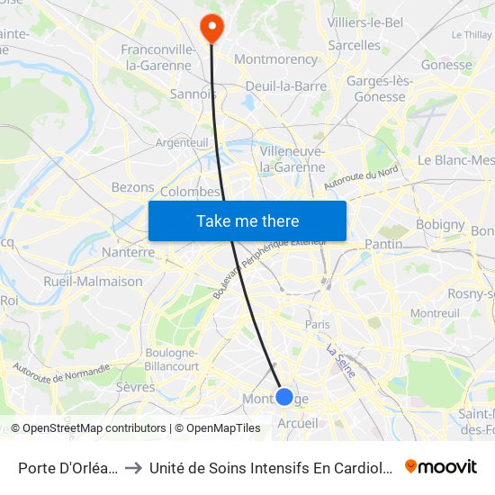 Porte D'Orléans to Unité de Soins Intensifs En Cardiologie map
