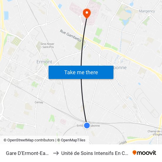 Gare D'Ermont-Eaubonne to Unité de Soins Intensifs En Cardiologie map