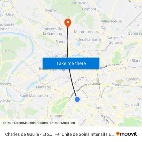 Charles de Gaulle - Étoile - Wagram to Unité de Soins Intensifs En Cardiologie map