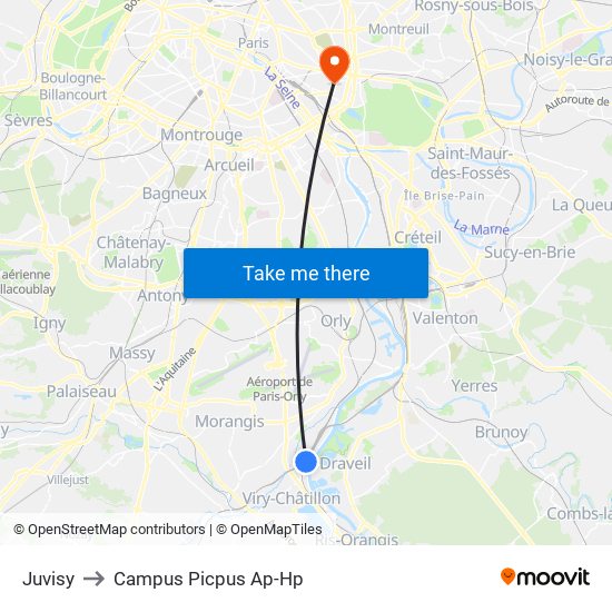 Juvisy to Campus Picpus Ap-Hp map