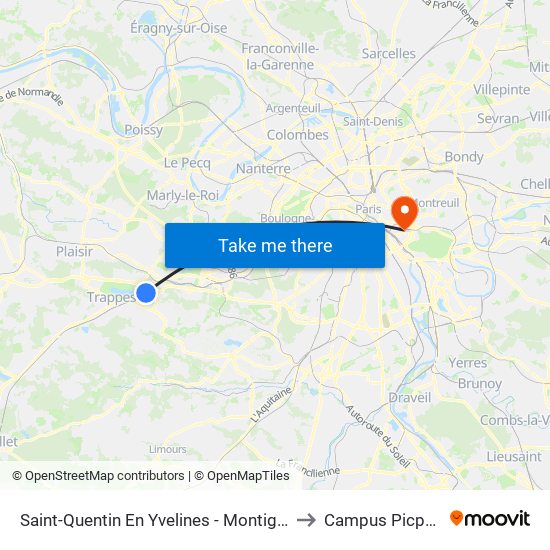 Saint-Quentin En Yvelines - Montigny-Le-Bretonneux to Campus Picpus Ap-Hp map