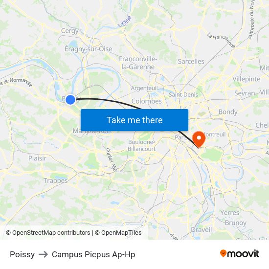 Poissy to Campus Picpus Ap-Hp map