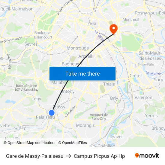 Gare de Massy-Palaiseau to Campus Picpus Ap-Hp map