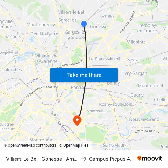 Villiers-Le-Bel - Gonesse - Arnouville to Campus Picpus Ap-Hp map