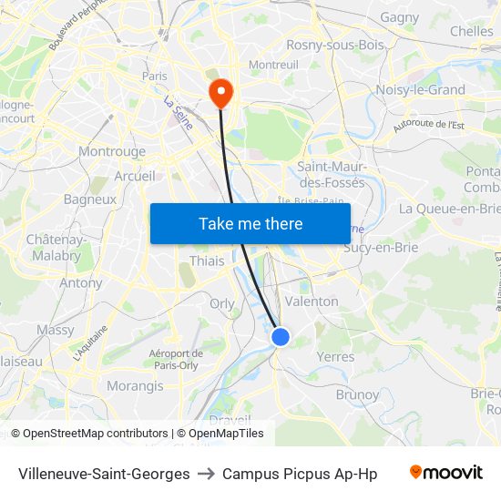 Villeneuve-Saint-Georges to Campus Picpus Ap-Hp map