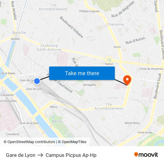 Gare de Lyon to Campus Picpus Ap-Hp map