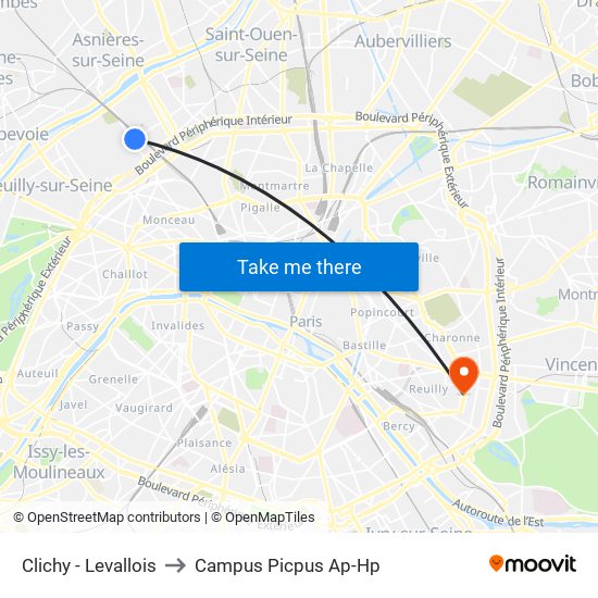 Clichy - Levallois to Campus Picpus Ap-Hp map