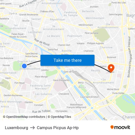 Luxembourg to Campus Picpus Ap-Hp map