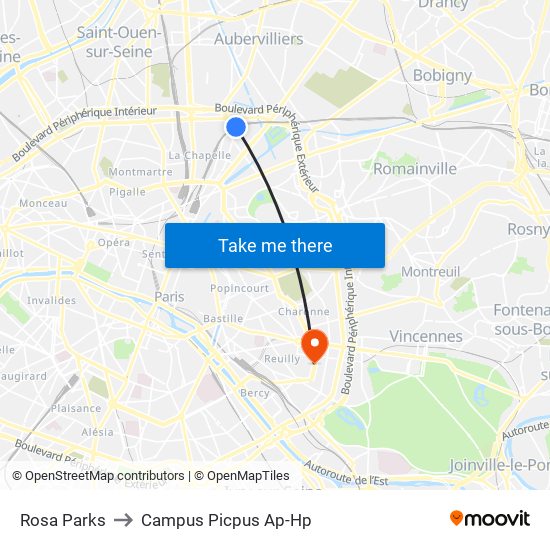 Rosa Parks to Campus Picpus Ap-Hp map