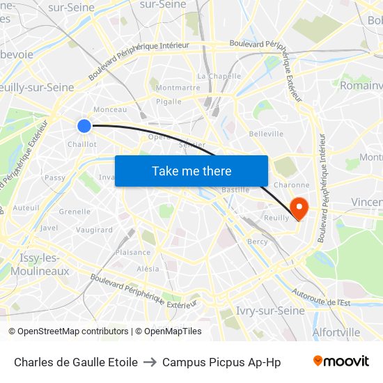 Charles de Gaulle Etoile to Campus Picpus Ap-Hp map