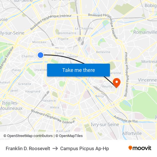 Franklin D. Roosevelt to Campus Picpus Ap-Hp map