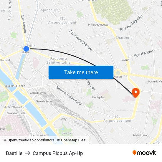 Bastille to Campus Picpus Ap-Hp map