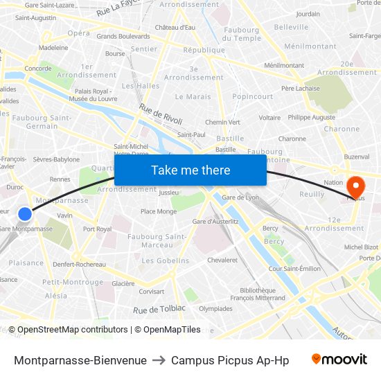 Montparnasse-Bienvenue to Campus Picpus Ap-Hp map