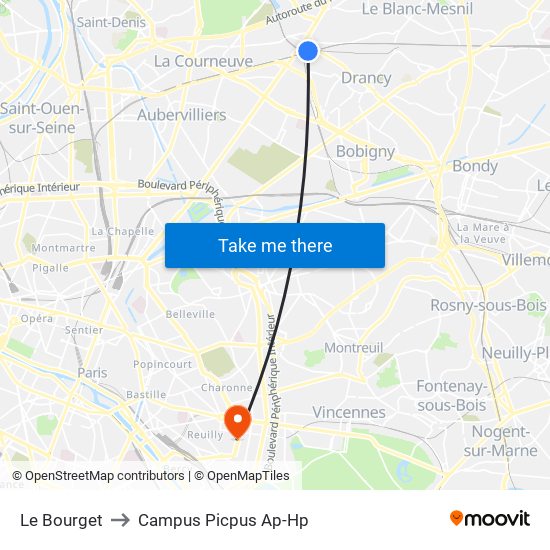 Le Bourget to Campus Picpus Ap-Hp map