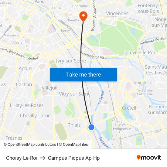 Choisy-Le-Roi to Campus Picpus Ap-Hp map