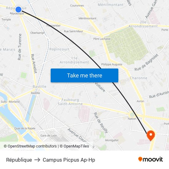 République to Campus Picpus Ap-Hp map
