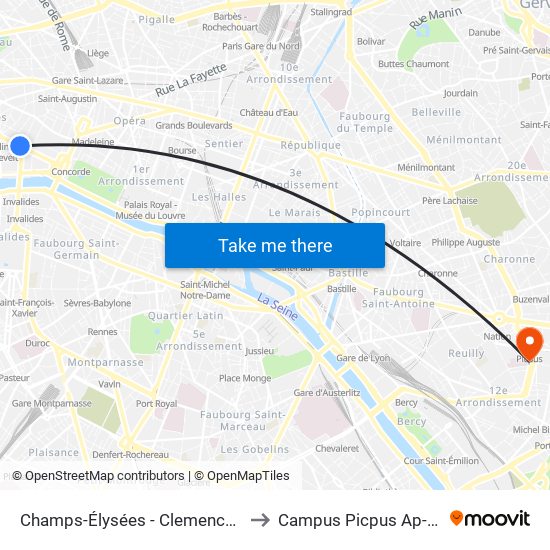 Champs-Élysées - Clemenceau to Campus Picpus Ap-Hp map