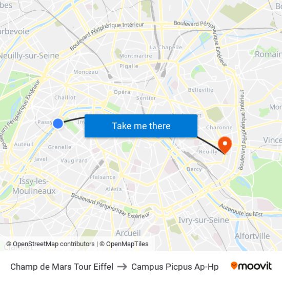Champ de Mars Tour Eiffel to Campus Picpus Ap-Hp map