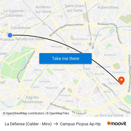 La Défense (Calder - Miro) to Campus Picpus Ap-Hp map